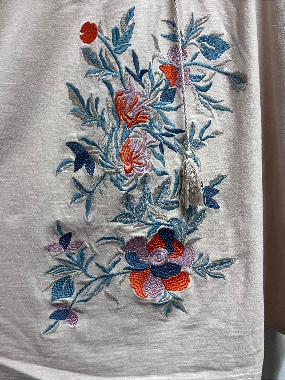 Women’s Solitaire Tan embroidered floral Peasant blouse Size XL Boho - Picture 4 of 10